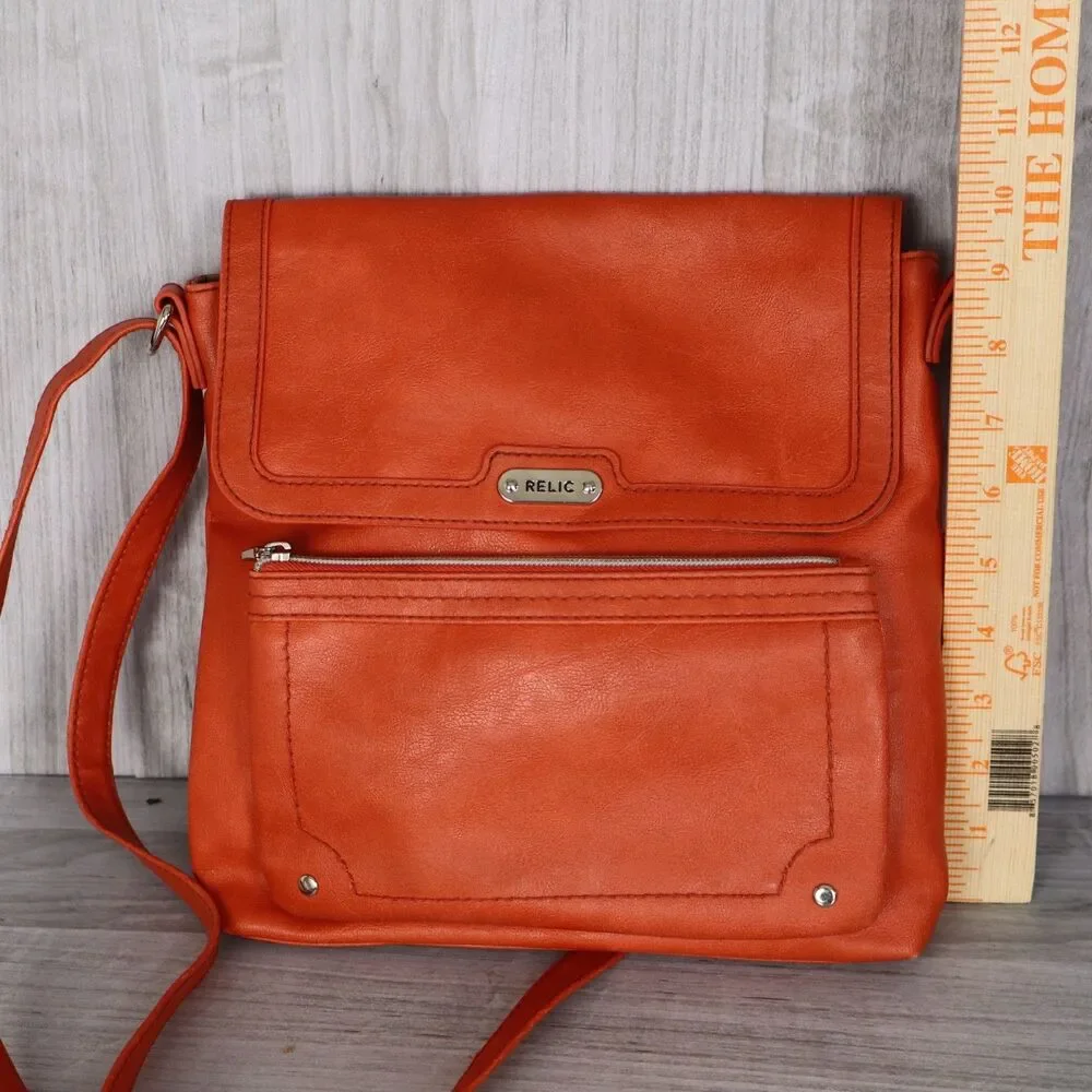 Relic Orange Pebble Faux Leather Crossbody Shoulder Bag Adjustable Strap Zip Top